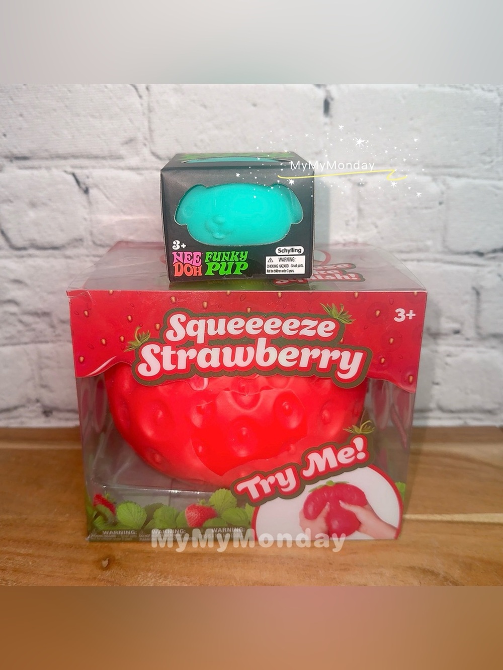 NeeDoh Funky Pup and Sunny Days Giant Squeezy Strawberry Squishy Toy Bundle